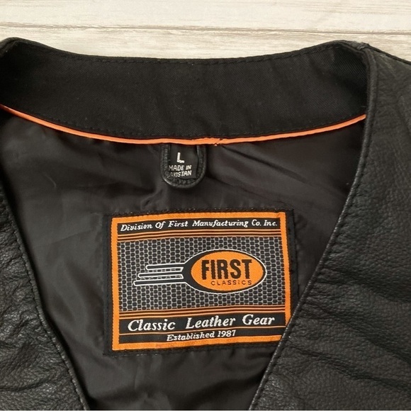 MFG First Manufacturing Co Inc Leather Gear Lace Up Biker Riding Vest | Size L - Picture 4 of 5